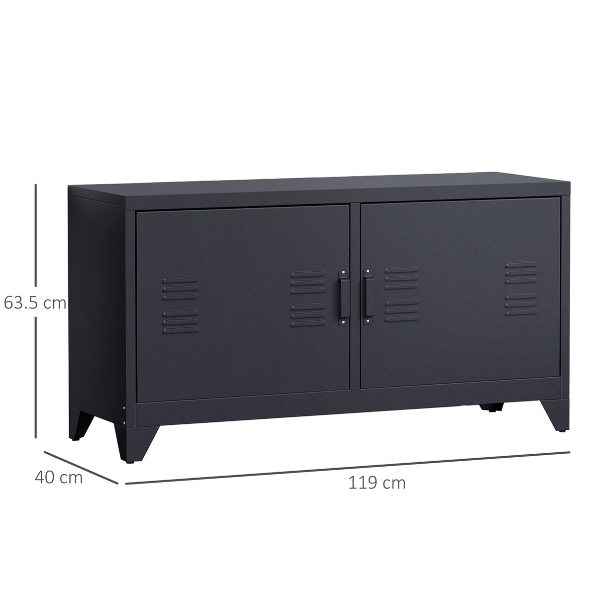 Meuble TV banc télévision design industriel 2 placards avec 2 étagères réglables passe-câbles structure acier noir