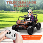Voiture électrique enfant UTV buggy électrique enfant avec télécommande 2.4Ghz 2 moteurs 103L x 69l x 59H cm marron