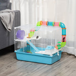 Cage à hamster rat rongeur 3 niveaux avec tunnel, biberon eau, roue, maisonnette, échelles dim. 59L x 36l x 47H cm