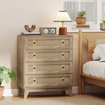 Commode 4 tiroirs meuble de rangement cannage en rotin aspect bois clair 80 x 35 x 95 cm
