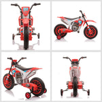 Moto Cross électrique Enfant 3 à 5 Ans 12 V 3-8 Km/h avec roulettes latérales Amovibles dim. 106,5L x 51,5l x 68H cm Rouge