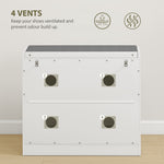 Panca scarpiera, panca contenitore, seduta imbottita, cassetto a ribalta, anta con motivo, 60 x 26 x 52,5 cm, bianco