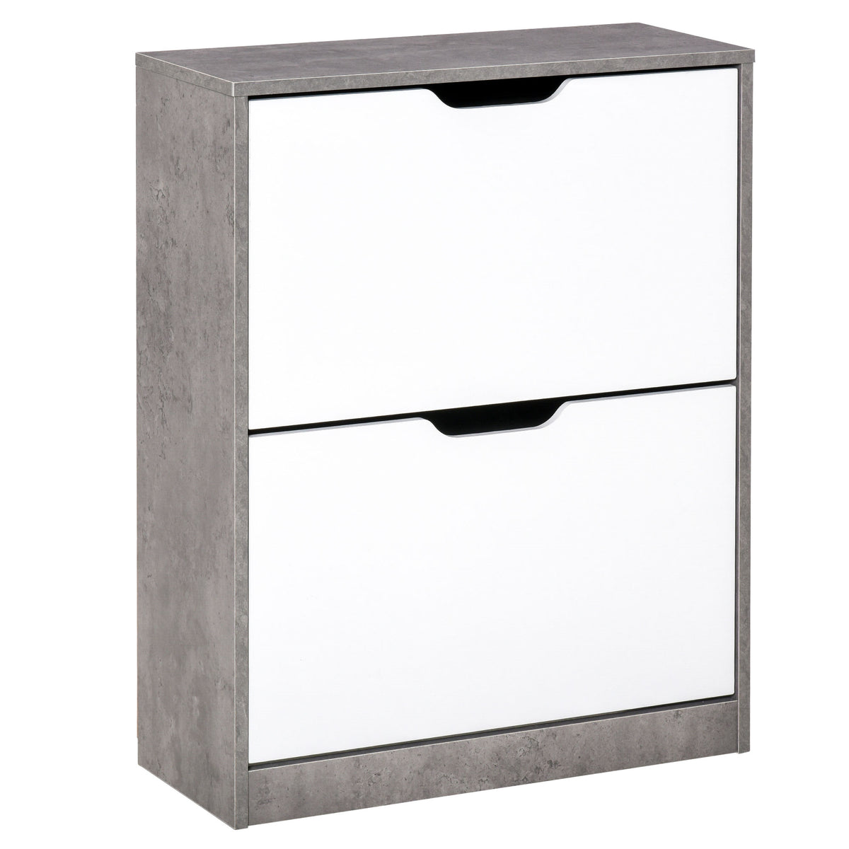 Zapatero mueble de entrada armario de almacenaje, 2 puertas abatibles, 62,5 x 26 x 81 cm, gris y blanco