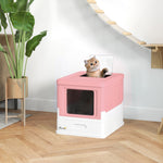 Lettiera per gatti pieghevole con doppia porta a battente e apertura superiore, paletta inclusa, 47,5 x 35,5 x 36,7 cm, rosa