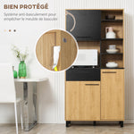 Armoire de cuisine multi-rangements avec tiroir 3 placards 4 niches et passe-câbles hauteur 180 cm noir et bois naturel