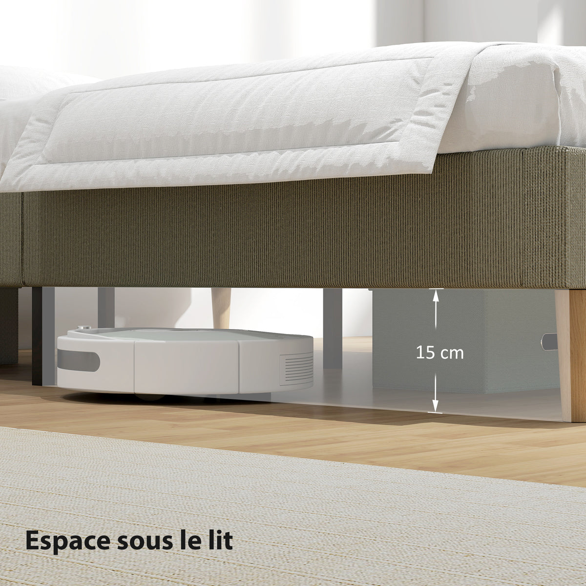 Cadre de lit 140 x 190 cm avec sommier à lattes en bois, lit double rembourré en velours côtelé, gris
