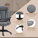 Fauteuil de bureau massant et chauffant, chaise de bureau, chaise ergonomique avec hauteur réglable, dossier inclinable et télécommande filaire, pivotant à 360° tissu en polyester gris chiné