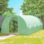 Serre de Jardin Tunnel 18 m² dim. 6L x 3l x 2H m - 8 fenêtres, Porte zippée Enroulable - châssis Tubulaire Acier galvanisé, bâche PE Haute densité Vert