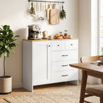 Buffet Cuisine, Meuble de Rangement avec 5 Tiroirs et Porte, Style Rustique, 100 x 40 x 94 cm, Blanc