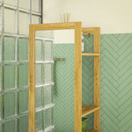 Meuble colonne de salle de bain à 6 niveaux en bambou avec miroir, 6 étagères, naturel, 35L x 35l x 168H cm