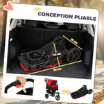 Passeggino per cani carrello pieghevole 3 ruote fuoristrada EVA 12" capottina regolabile 2 guinzagli 109,5x57,5x106,5cm rosso