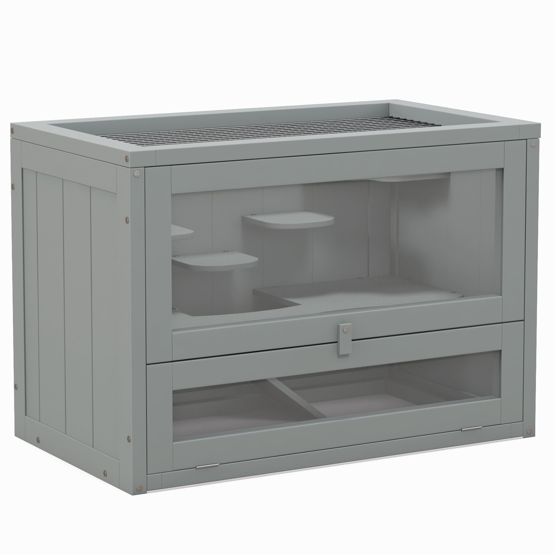 Cage pour hamsters souris petits rongeurs multi-équipements rampe plateformes toit ouvrant grillagé 60 x 35 x 42 cm gris
