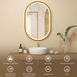 Miroir salle de bain éclairage LED 50x70cm, miroir lumineux salle de bain mural interrupteur tactile, lumière 3 couleurs