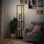 Lampadaire étagère Lampe étagère 26L x 26l x 160H cm 4 Niveaux MDF Noir Motif nid d'abeille