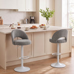 Lot de 2 Tabourets de Bar, Chaises de Bar Réglables en Hauteur, Assise Rembourrée en Chenille, Pivotant 360°, Gris