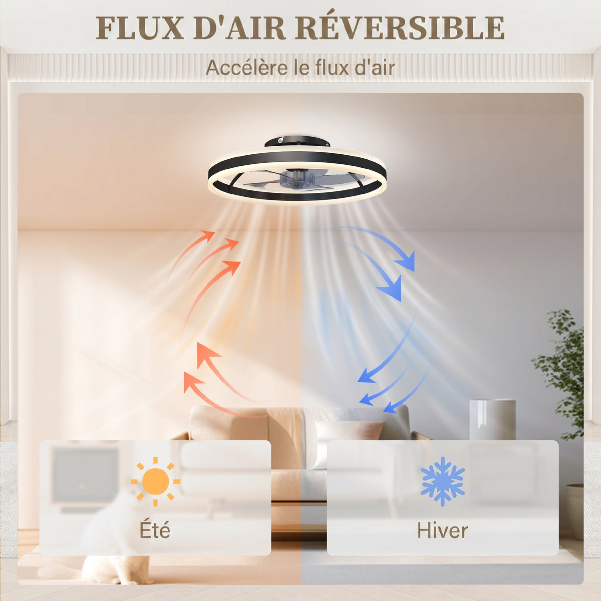 Ceiling fan with light and remote control, 50 cm ceiling fan light with 6 speeds, black