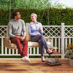 Banc Suspendu Extérieure 2 Places en Résine Tressée avec Coussins et Chaînes en Acier, 115x66x44cm, Beige