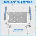 Taburete de ducha, silla de ducha ergonómica, altura regulable, patas antideslizantes, 56,5 x 53,5 x 87 cm, blanco y gris