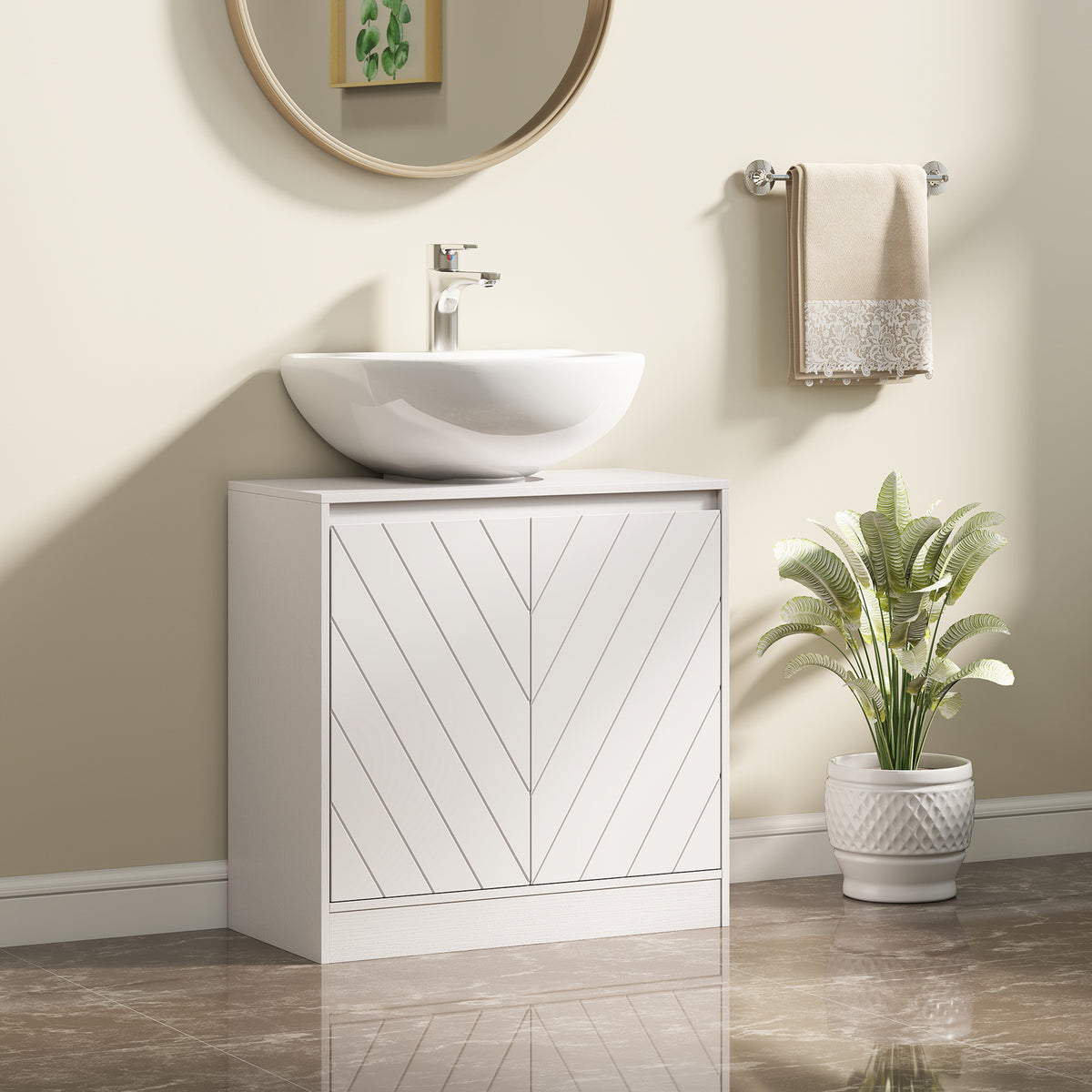 Meuble salle de bain sous Lavabo - meuble sous-vasque - placard 2 portes avec étagère blanc