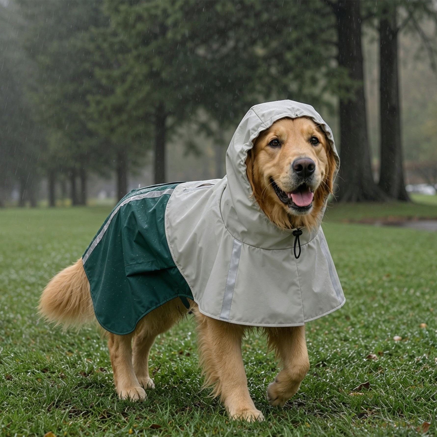 Imperméable pour Chien avec Capuche, Bandes Réfléchissantes, Ouverture pour Laisse, 110x72x0,5cm, Vert