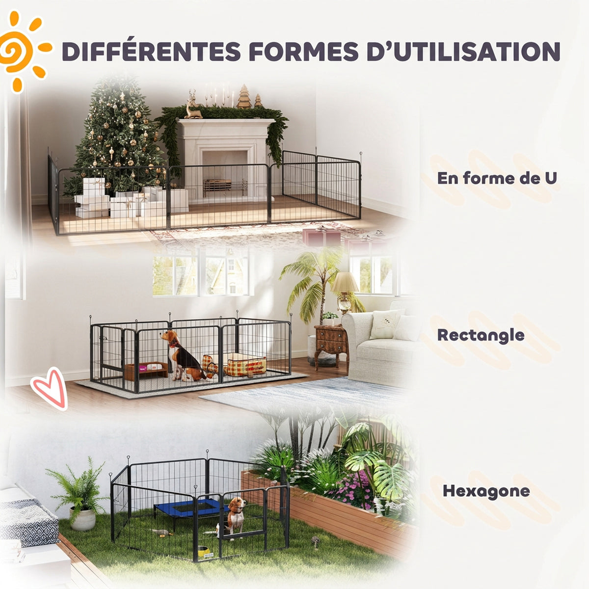 Parc de Mise Bas pour Chien 2 Compartiments Séparés avec Toile Oxford Coupe-Vent 7 Panneaux 203x102x60cm Noir