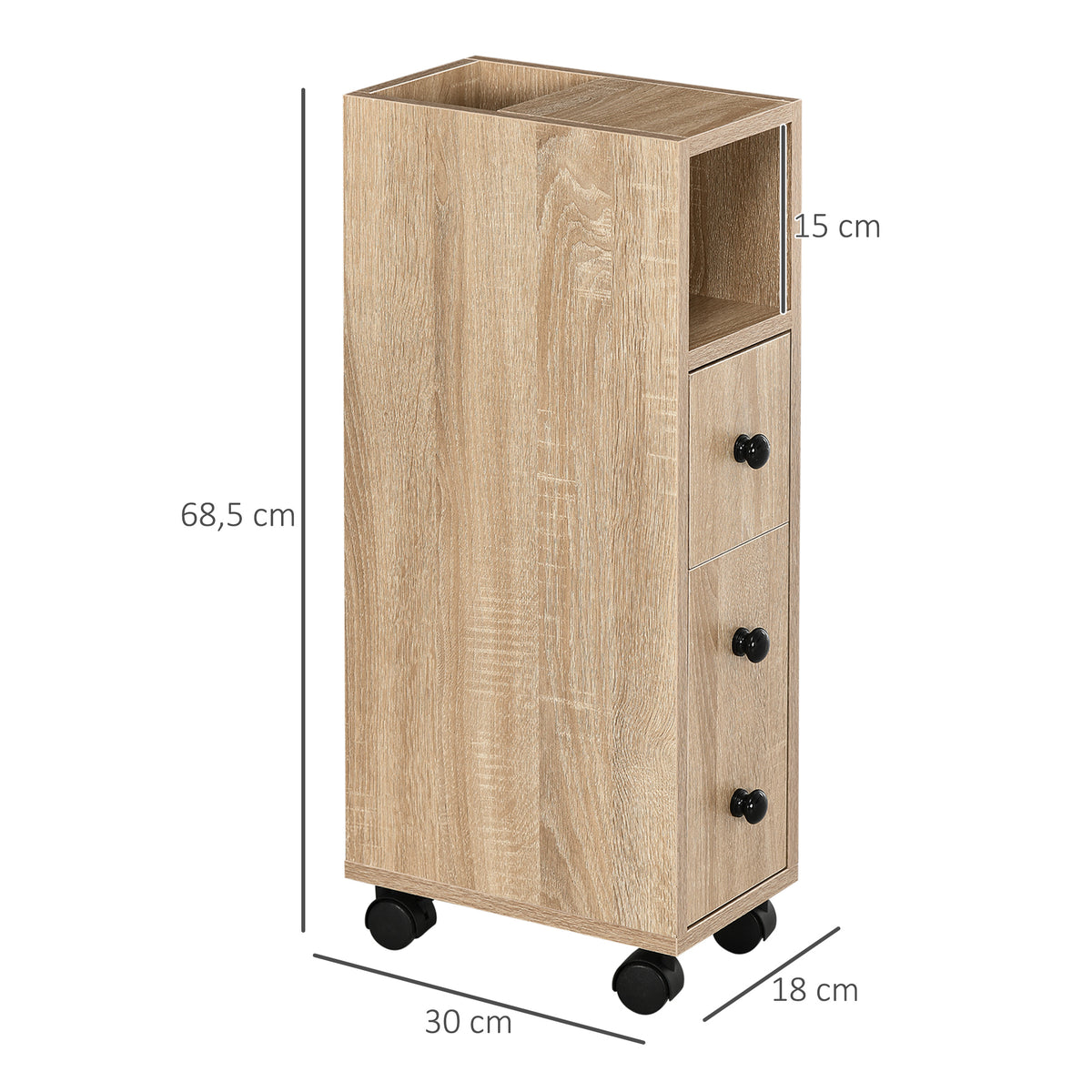 Porte-Papier Toilette 3 Niveaux avec Sortie Intégrée, Panneaux de Particules Aspect chêne Clair