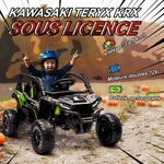 Voiture électrique enfant UTV KAWASAKI TERYX KRX 1000 12 V à 2 moteurs 25 W télécommande 2,4 Ghz 100 x 64 x 56 cm noir