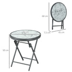 Table basse pliante table d'appoint pliante plateau effet marbre en verre trempé structure métal ronde Ø45 x 50 cm blanc