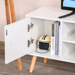 Meuble TV Banc TV Style scandinave Placard 2 niches 2 tiroirs Passe-Fils Panneaux Particules Blanc Bois pin