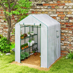 Serre de jardin avec 1 porte 2 fenêtres étagères 3 niveaux pour Légumes Plantes Fleurs Bâche PE 140 x 143 x 190 cm blanc