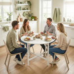Tavolo da pranzo pieghevole, tavolo da cucina rotondo Ø 80 cm per 4 persone con 2 ribalte, gambe in acciaio, bianco