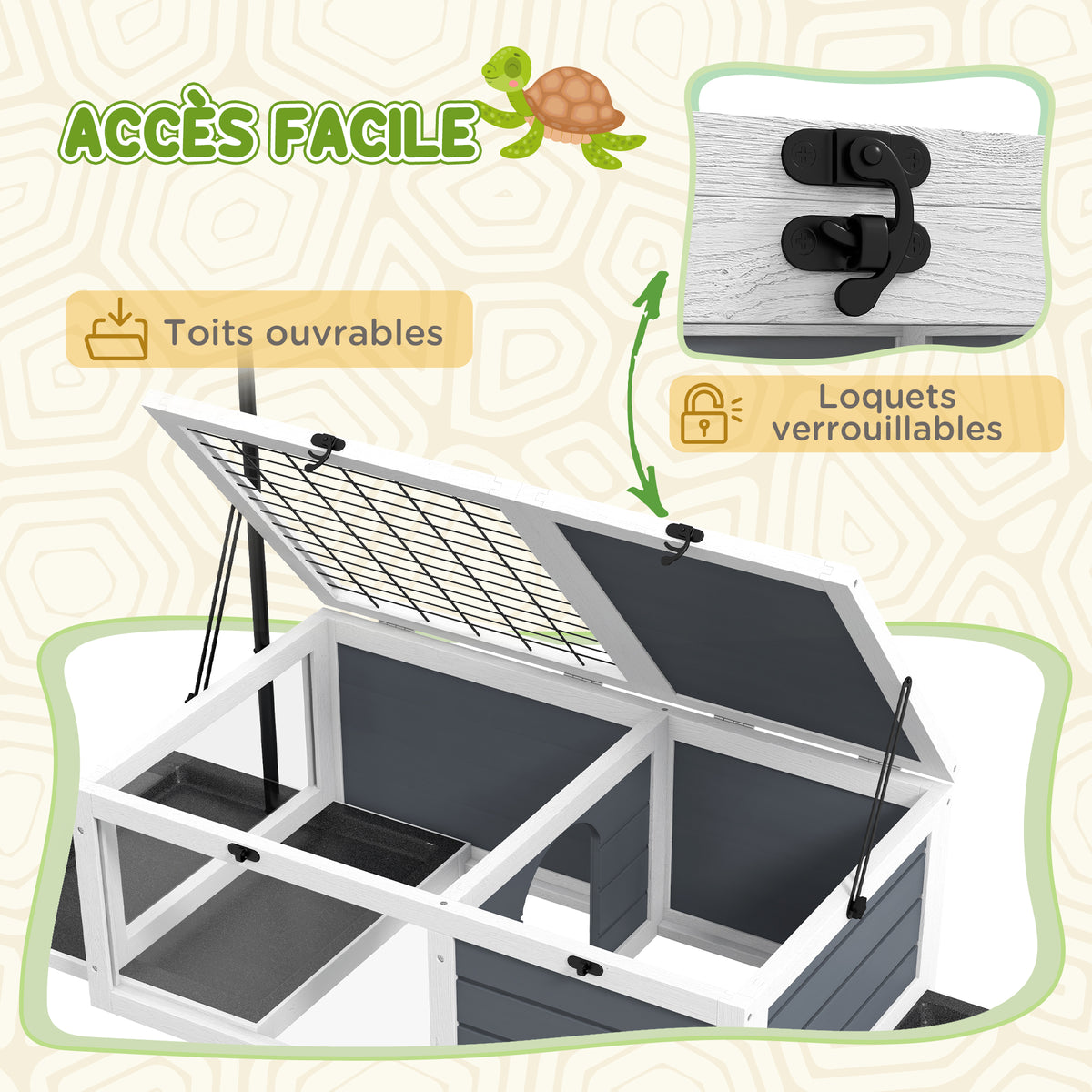 Maison enclos cage pour petit animal tortue avec 2 espaces support de lampe réglable 81 x 48 x 31,5 cm gris