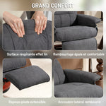 Fauteuil relax inclinable repose-pieds réglable pivotant 360° piètement bois tissu aspect lin gris