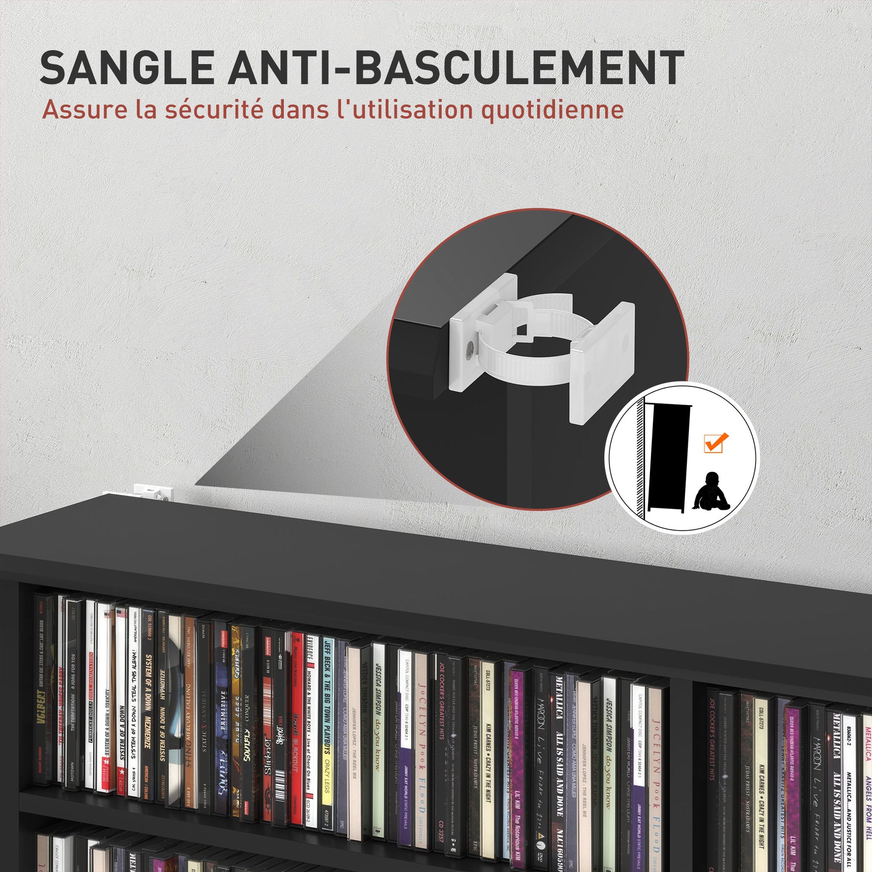 Rangements pour CD et DVD avec 16 compartiments et 12 étagères réglables capacité max. 720 CD/396 DVD et Blu-ray noir