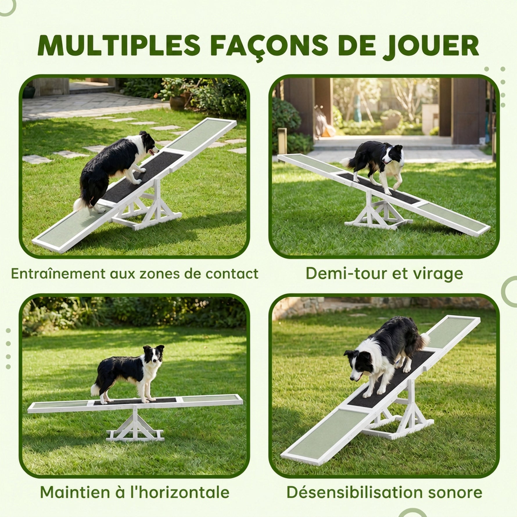 Agility sport pour chien bascule équipement entrainement chien antidérapant 180 x 30 x 30 cm gris blanc