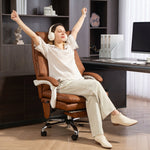 Chaise bureau ergonomique fauteuil de bureau en PU soutien lombaire gonflable dossier inclinable hauteur réglable marron