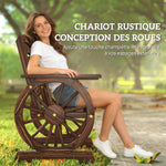 Chaise de Jardin en Bois, Style Roue de Chariot, Siège Large à Lattes, Dossier Incliné, 66x55x90cm, Finition Carbonisée
