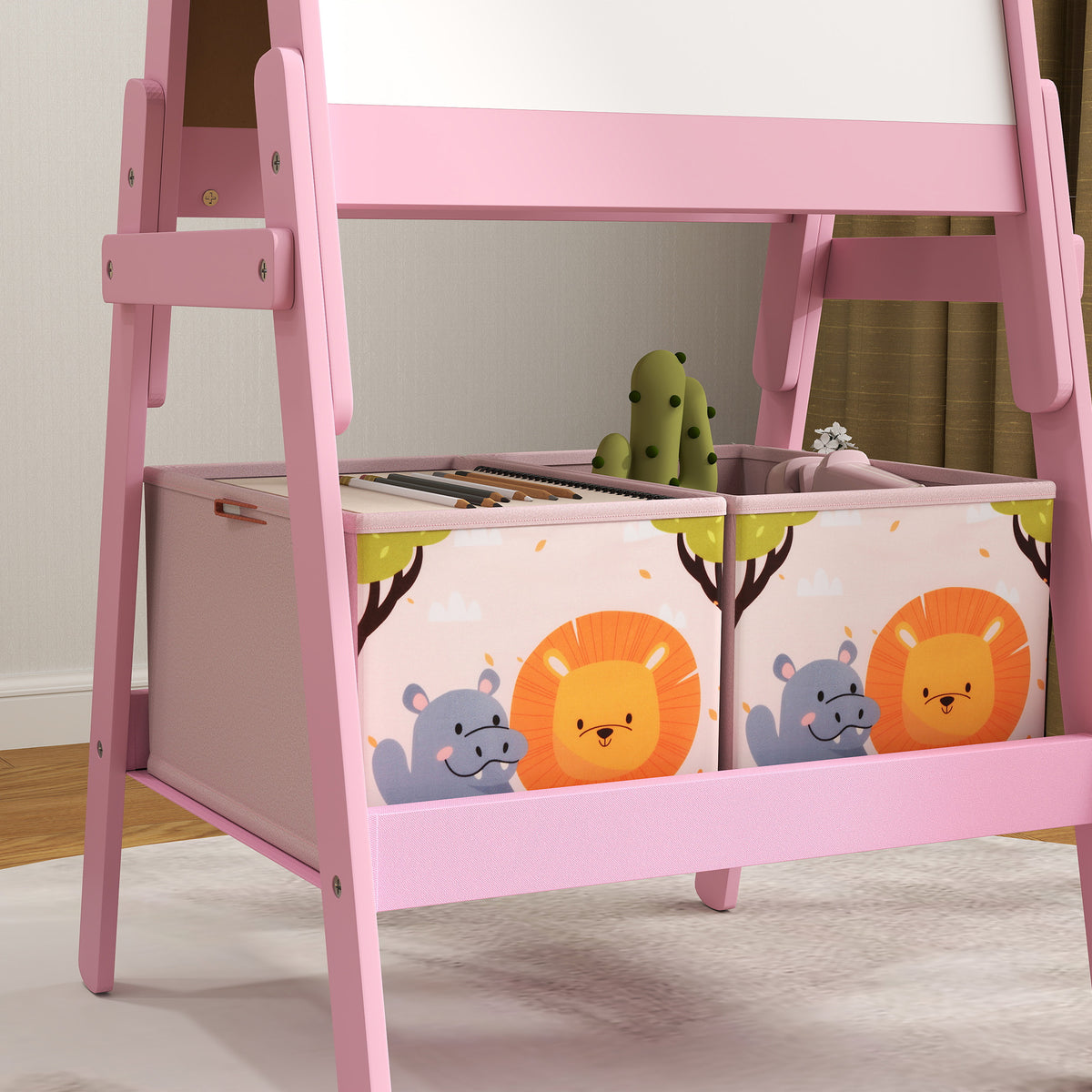Tableau enfant chevalet enfant double face 2 boîtes de rangement pour enfants 3 - 8 ans 49 x 53,5 x 113 cm rose