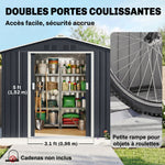 Abri de jardin en métal 2,42 m² cabane de jardin 213 x 130 x 185 cm avec fondation, porte coulissante gris foncé
