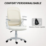 Chaise bureau ergonomique, fauteuil de bureau en maille avec accoudoirs relevables, hauteur réglable, blanc