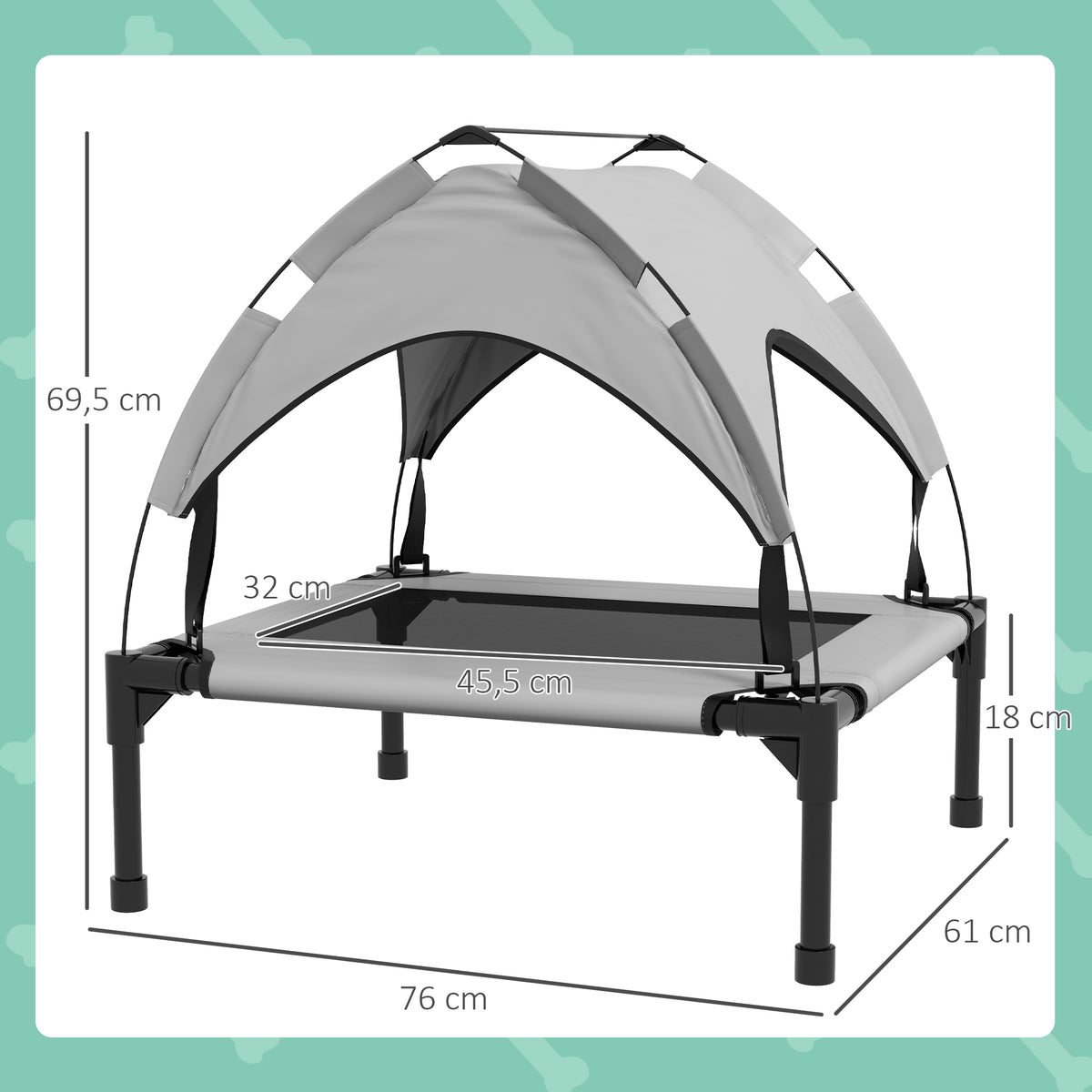 Lit pour chien chat sur pieds grand confort velum anti-UV oxford sac de transport inclus 76 x 61 x 69,5 cm gris