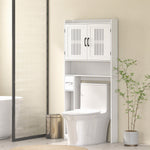 Meuble WC dessus de toilette meuble salle de bain avec placard à porte double et porte-papier 80x19,5x170cm blanc