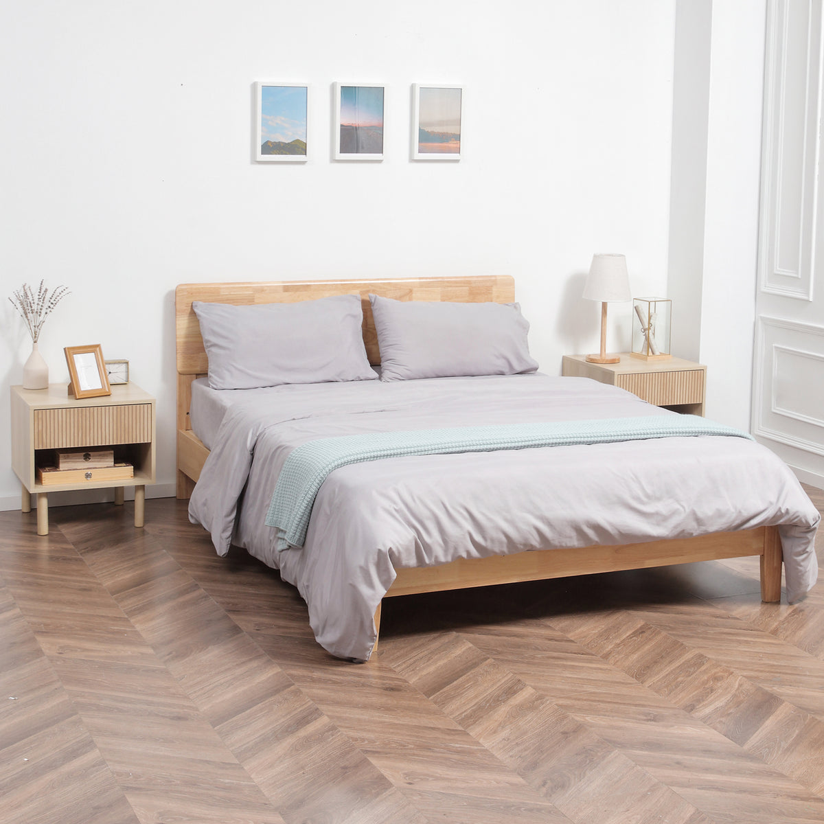 Lot de 2 tables de chevet table de nuit avec tiroirs et niches, style moderne, dim. 47 x 47 x 50 cm, bois naturel