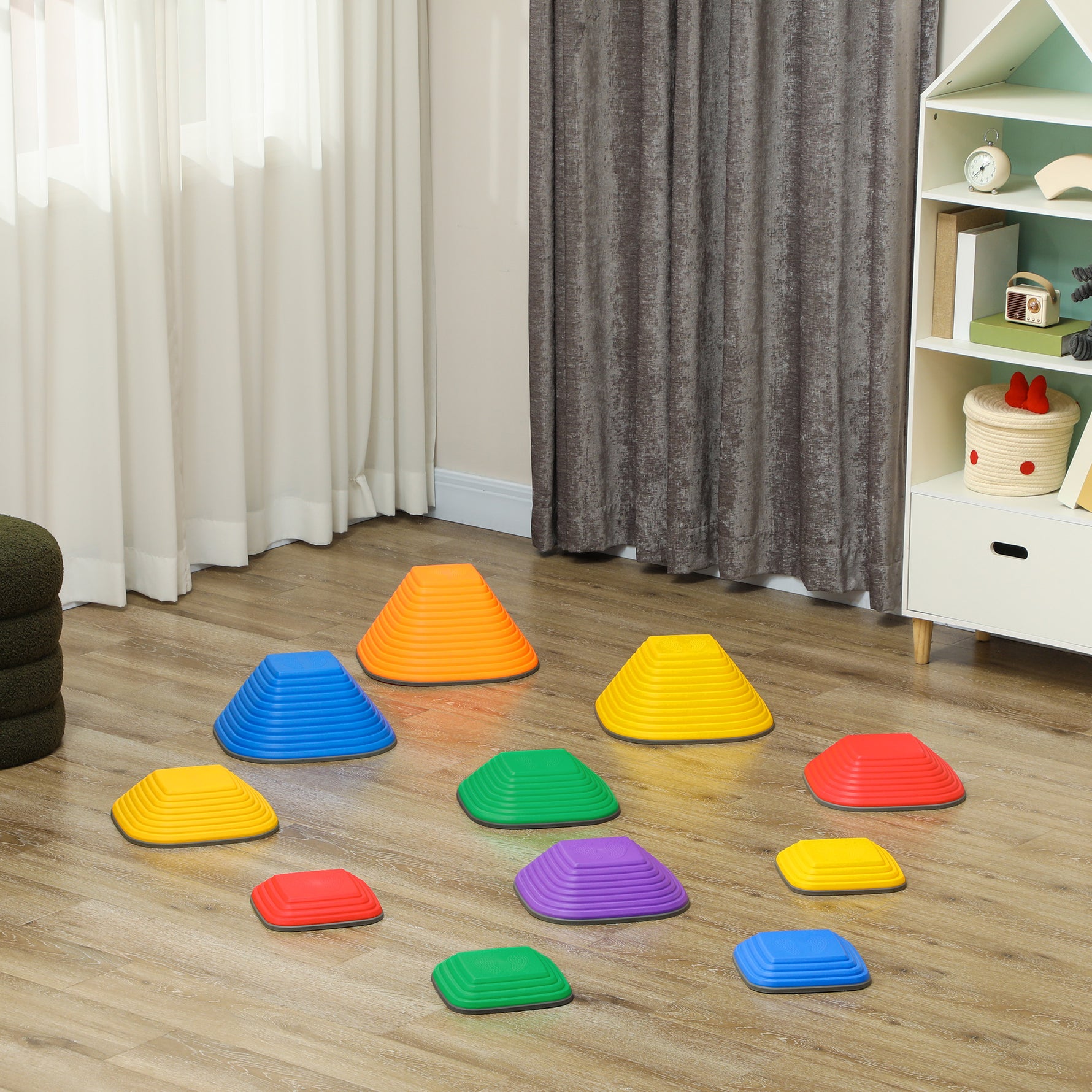 11 pièces pierres d'équilibre pour enfants parcours de motricité empilables et antidérapantes multicolore