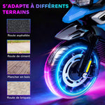 Moto électrique enfants 6 V, voiture électrique enfants avec roues d'entraînement, musique, effets lumineux, bleu