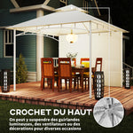 Pavillon Tonnelle de Jardin Toit Double Rideaux et Poches de Rangement Crochet de Plafond 3 x 3 m Crème