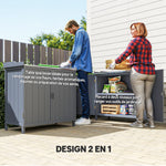 Armoire de rangement de jardin sur pied, table de rempotage 2 en 1 double porte, étagère, plateau métal galvanisé - gris