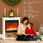 Cheminée électrique 1800W, fausse cheminée décorative, effet flamme à 9 couleurs et 5 luminosité, 62,5x20x72,5cm, blanc-6