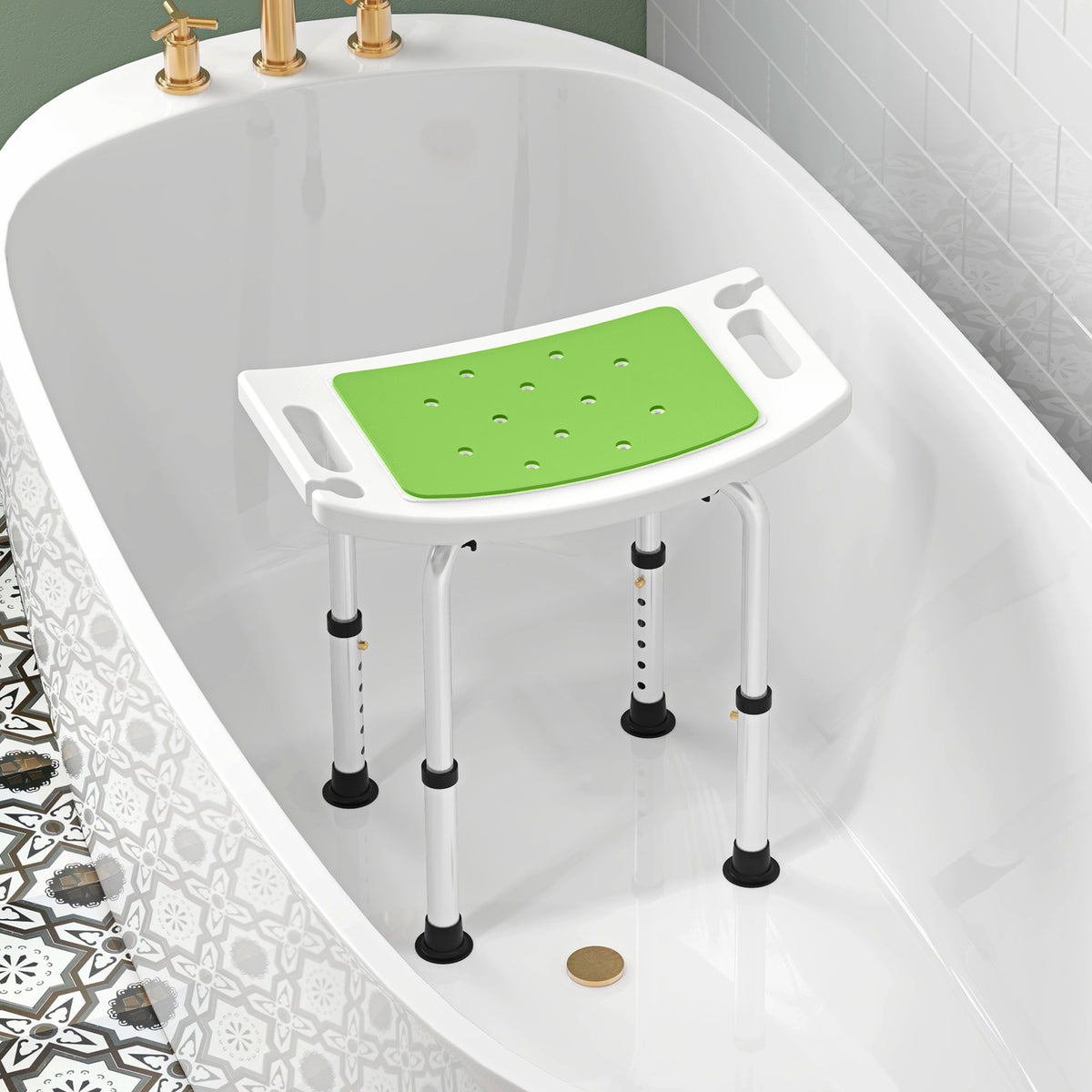 Siège de Douche réglable en Hauteur Tabouret de Douche Ergonomique Pieds antidérapants Charge Max. 135 Kg alu HDPE Vert