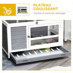 Clapier en bois cage à lapin villa pour lapin avec plateau coulissant, porte verrouillable, dessus ouvrable gris
